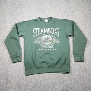 Prairie Mountain Sweatshirt Mens Small Steamboat Colorado Green Long Sleeve Crew